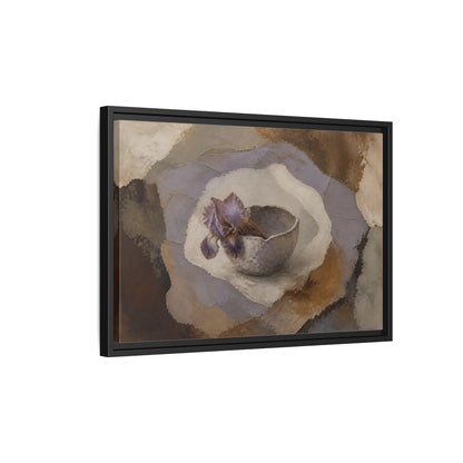 Side Mockup 3. Lavender Iris In Clay Bowl shown as framed canvas print