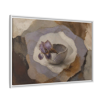 Side Mockup 9. Lavender Iris In Clay Bowl shown as framed canvas print