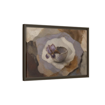 Side Mockup 2. Lavender Iris In Clay Bowl shown as framed canvas print