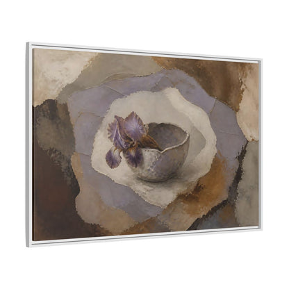 Side Mockup 7. Lavender Iris In Clay Bowl shown as framed canvas print
