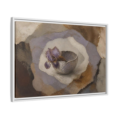 Side Mockup 10. Lavender Iris In Clay Bowl shown as framed canvas print