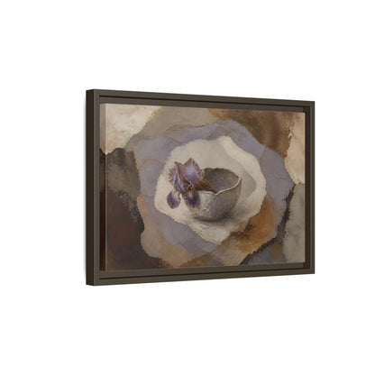 Side Mockup 5. Lavender Iris In Clay Bowl shown as framed canvas print