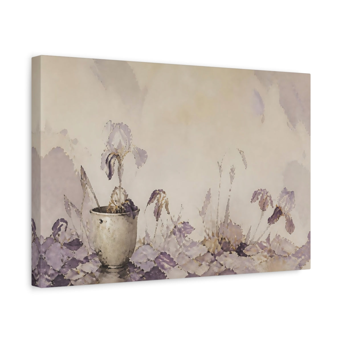 Side Mockup 4. Lavender Iris In Clay Cup shown as canvas print