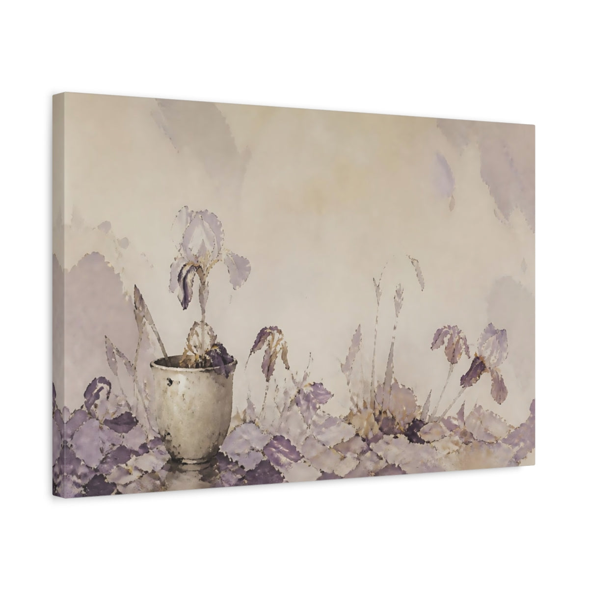 Side Mockup 3. Lavender Iris In Clay Cup shown as canvas print