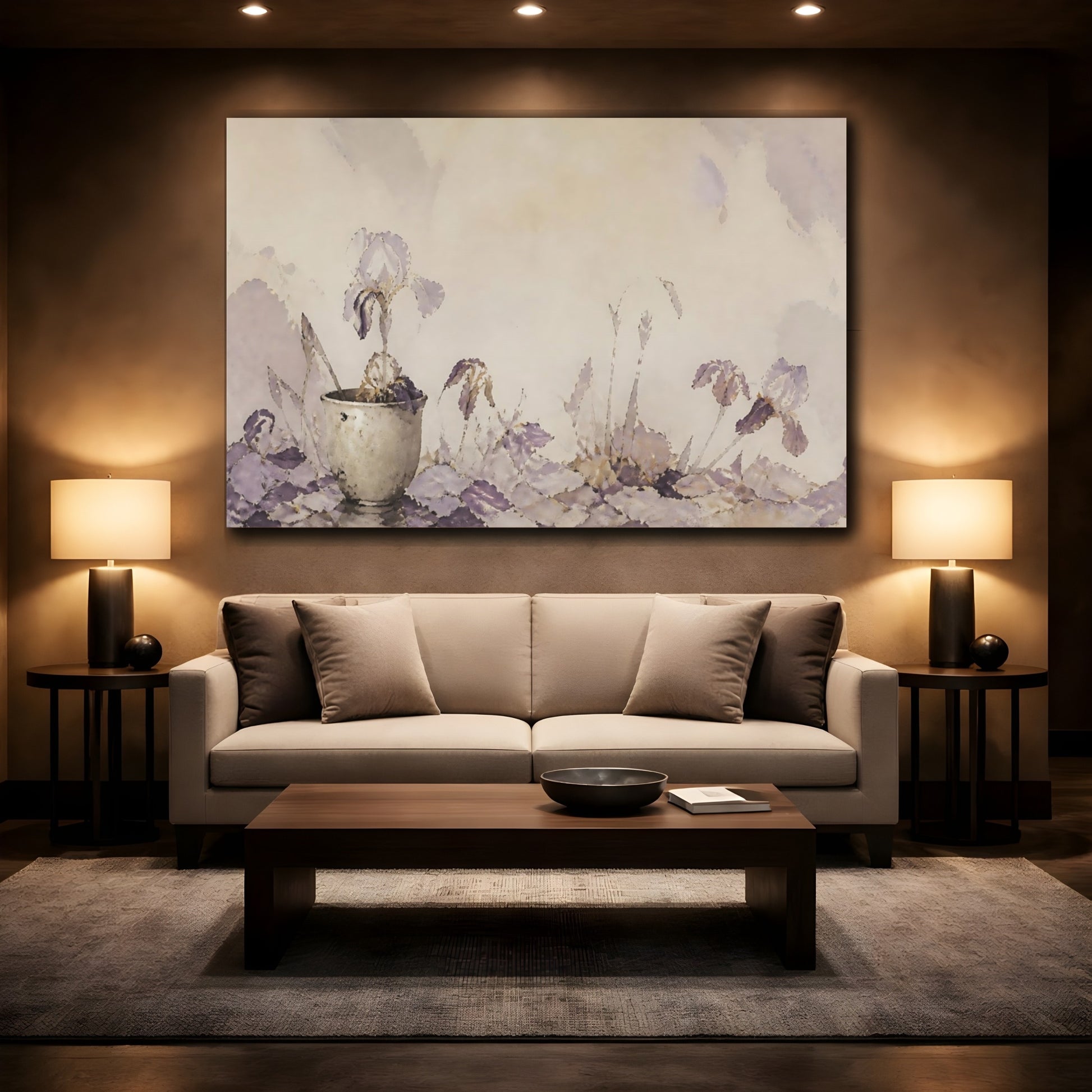 Mockup 2. Lavender Iris In Clay Cup shown as canvas print