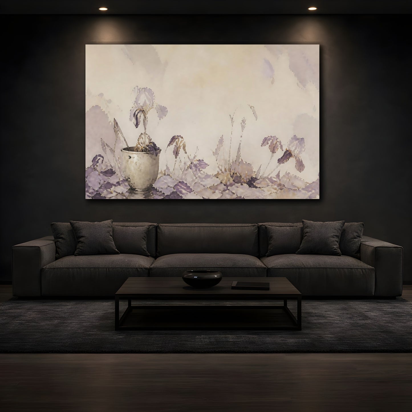 Mockup 3. Lavender Iris In Clay Cup shown as canvas print