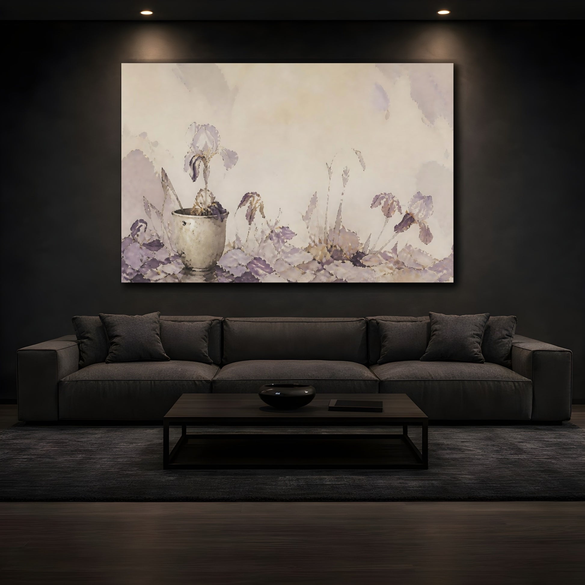Mockup 3. Lavender Iris In Clay Cup shown as canvas print