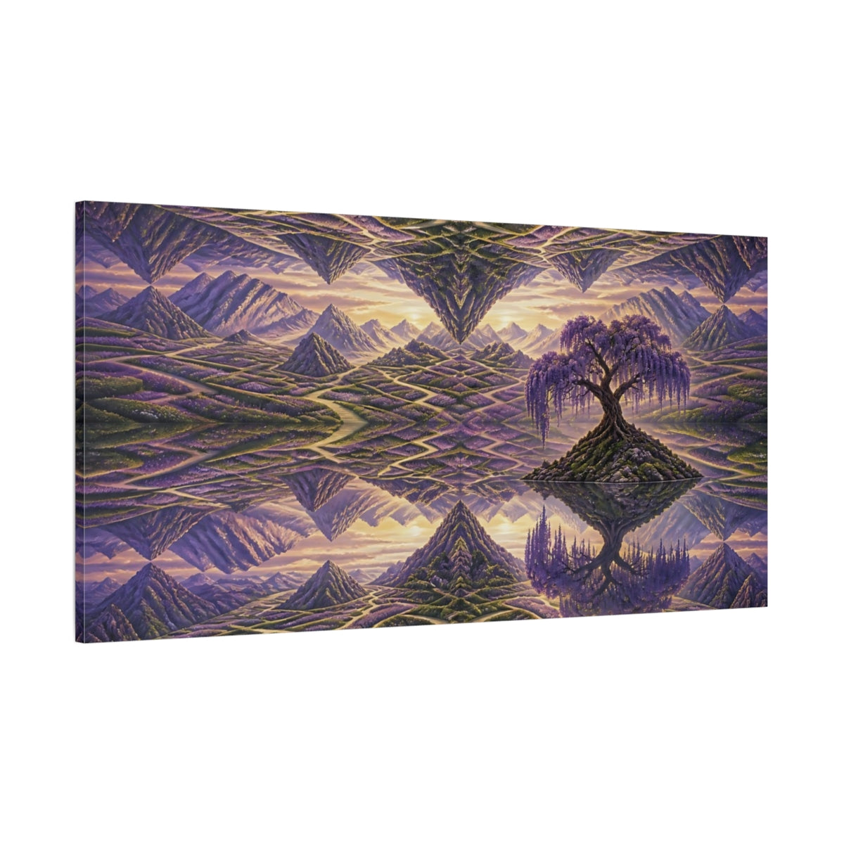 Side Mockup 2. Lavender Labyrinth With Wisteria shown as canvas print