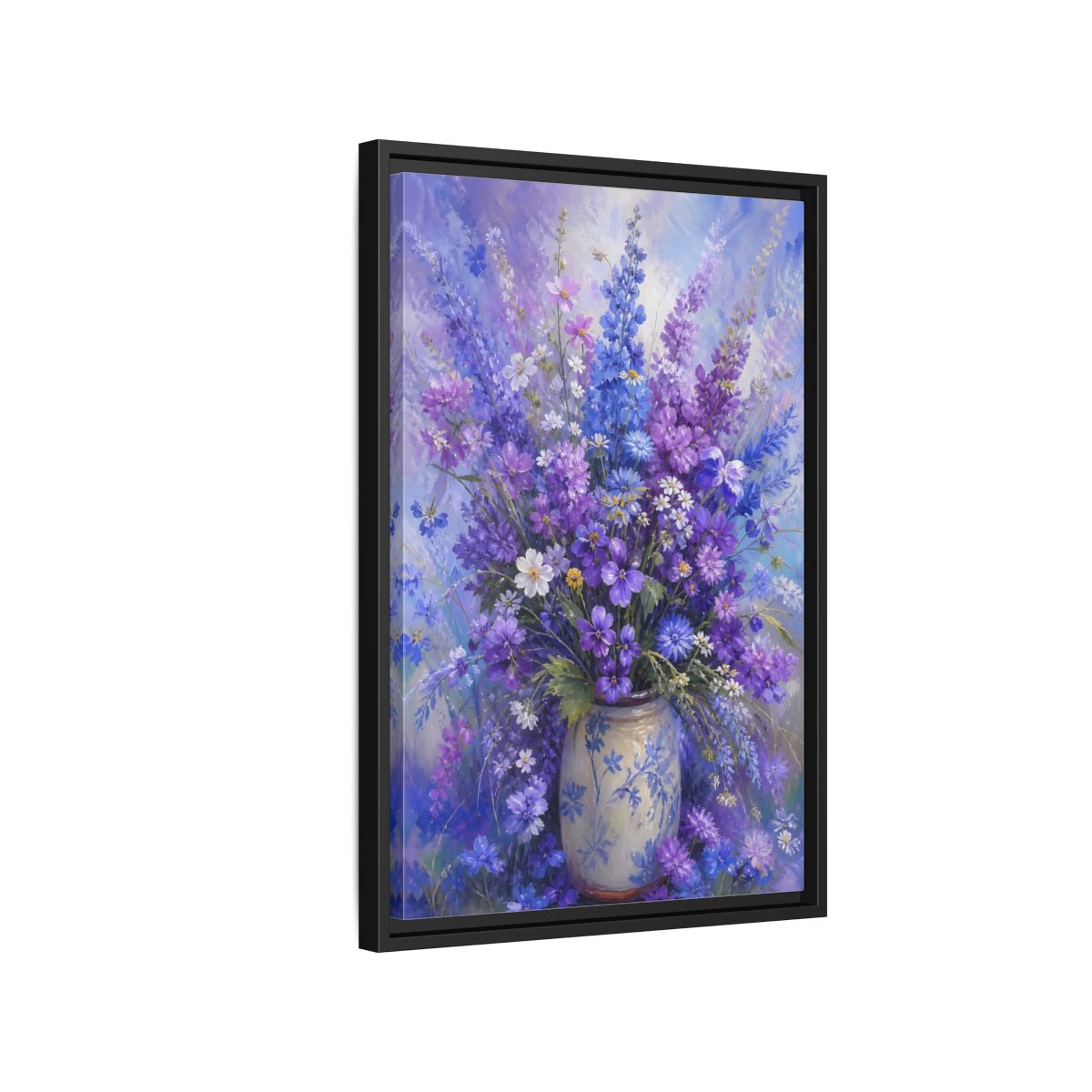 Side Mockup 3. Lavender Meadow Bouquet shown as framed canvas print