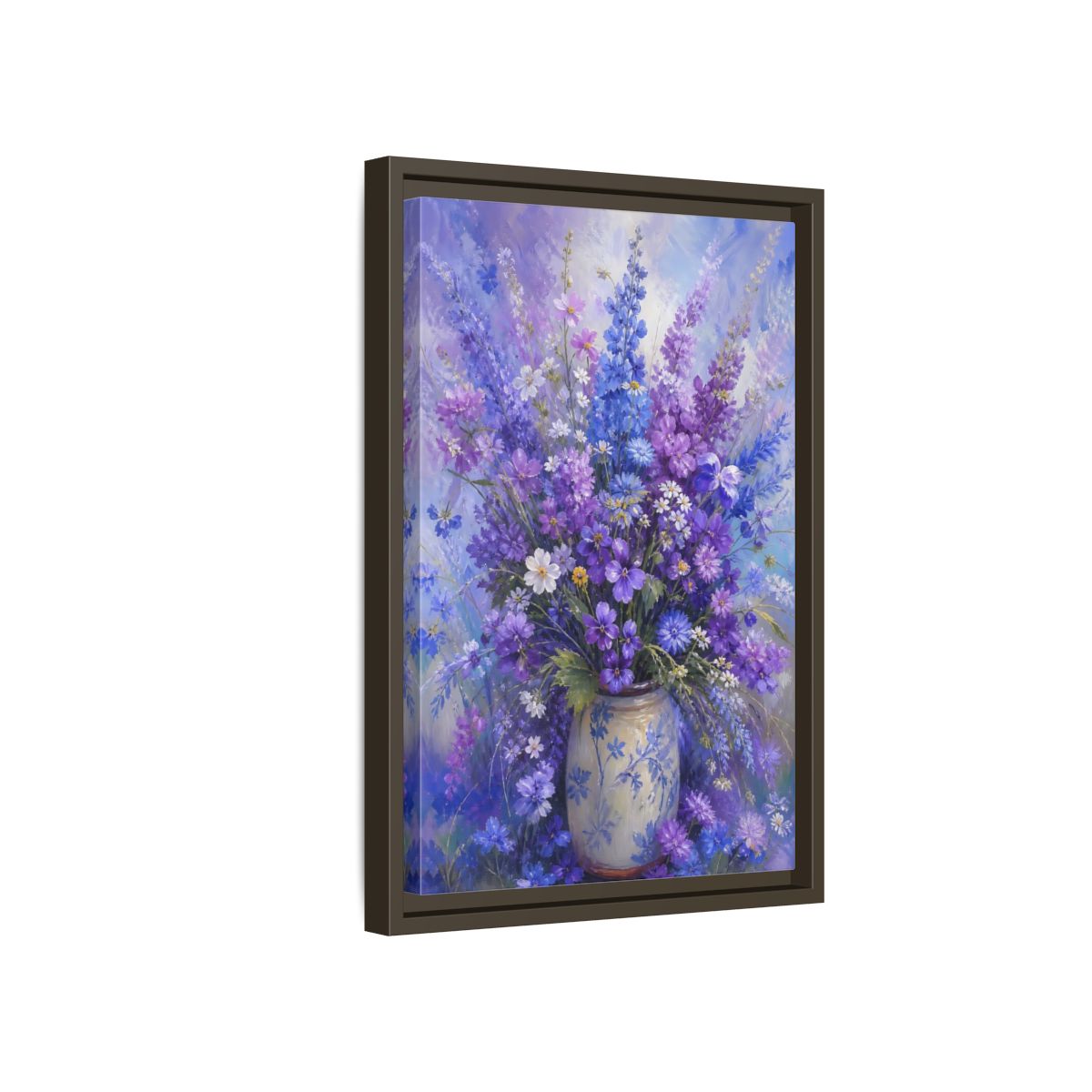 Side Mockup 5. Lavender Meadow Bouquet shown as framed canvas print