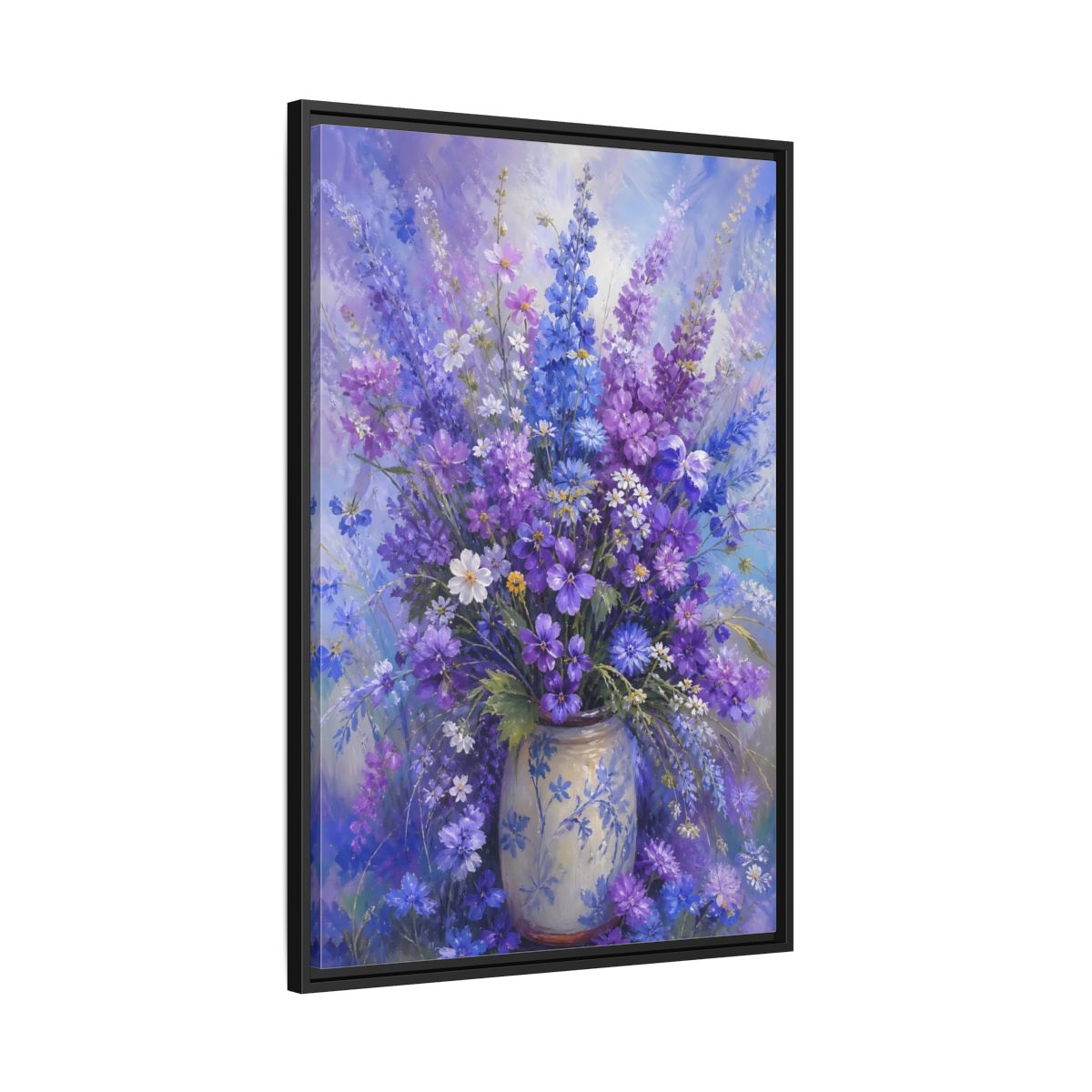 Side Mockup 13. Lavender Meadow Bouquet shown as framed canvas print