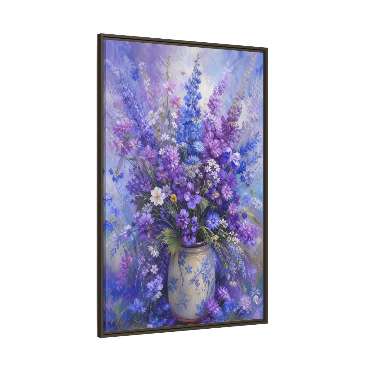 Side Mockup 8. Lavender Meadow Bouquet shown as framed canvas print