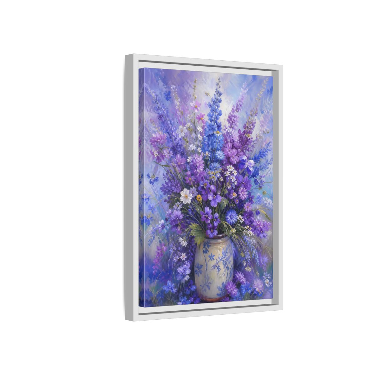 Side Mockup 4. Lavender Meadow Bouquet shown as framed canvas print