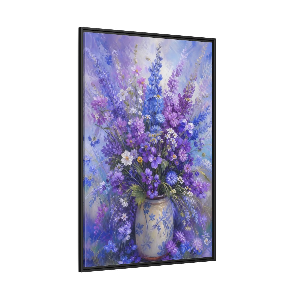 Side Mockup 12. Lavender Meadow Bouquet shown as framed canvas print