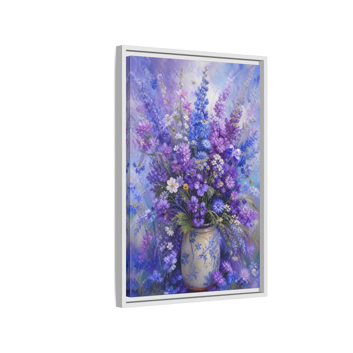 Side Mockup 1. Lavender Meadow Bouquet shown as framed canvas print