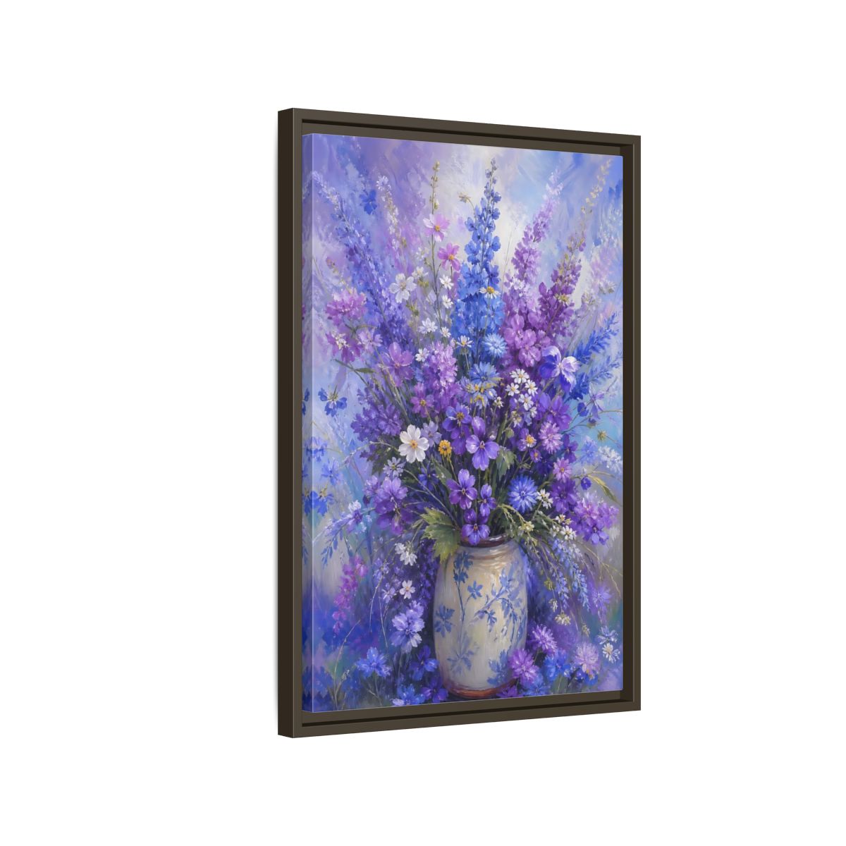 Side Mockup 2. Lavender Meadow Bouquet shown as framed canvas print