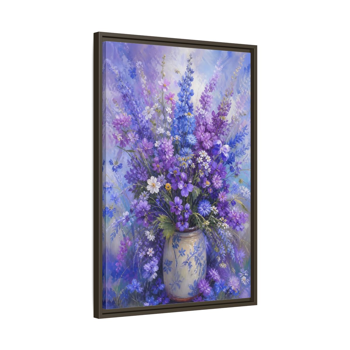 Side Mockup 11. Lavender Meadow Bouquet shown as framed canvas print