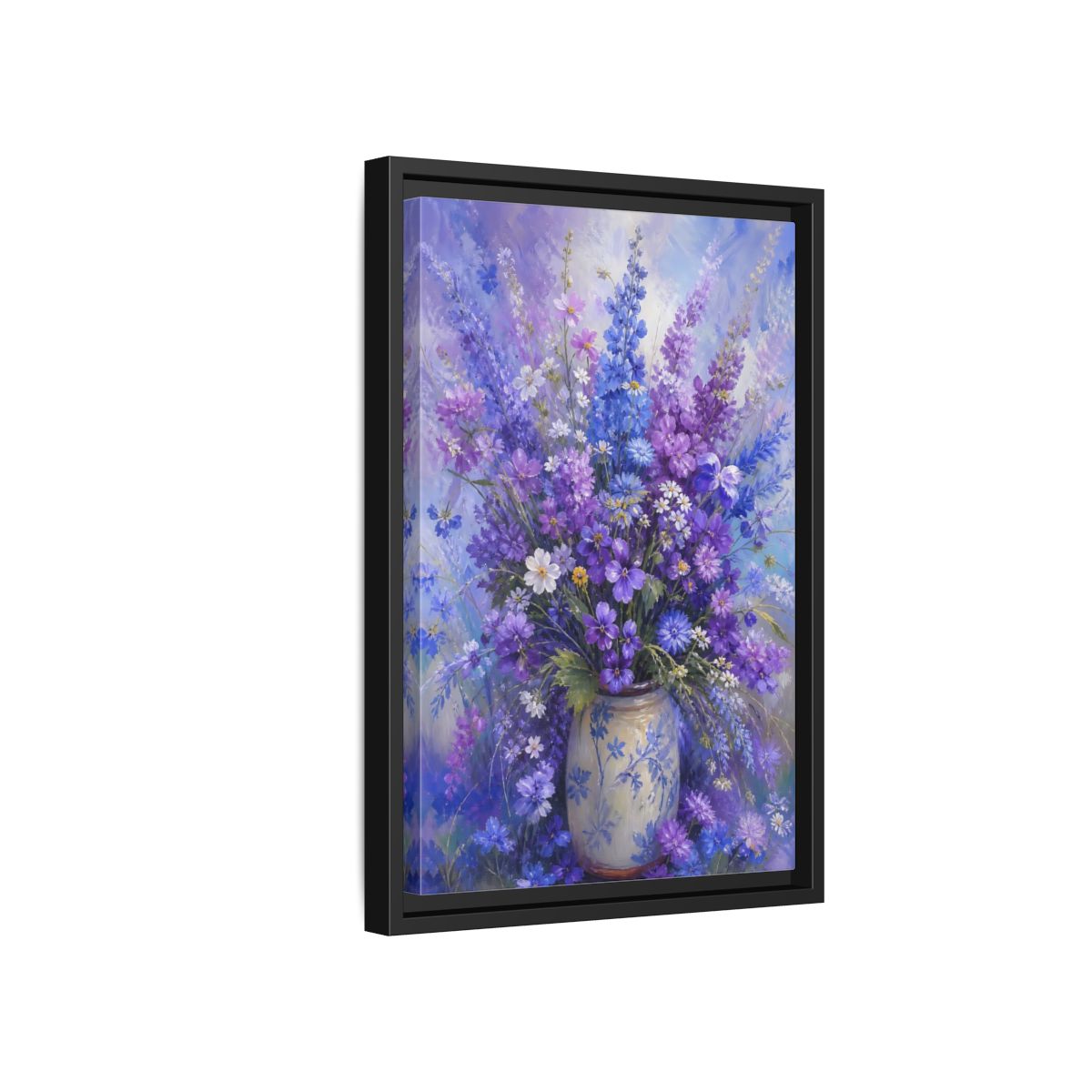 Side Mockup 6. Lavender Meadow Bouquet shown as framed canvas print