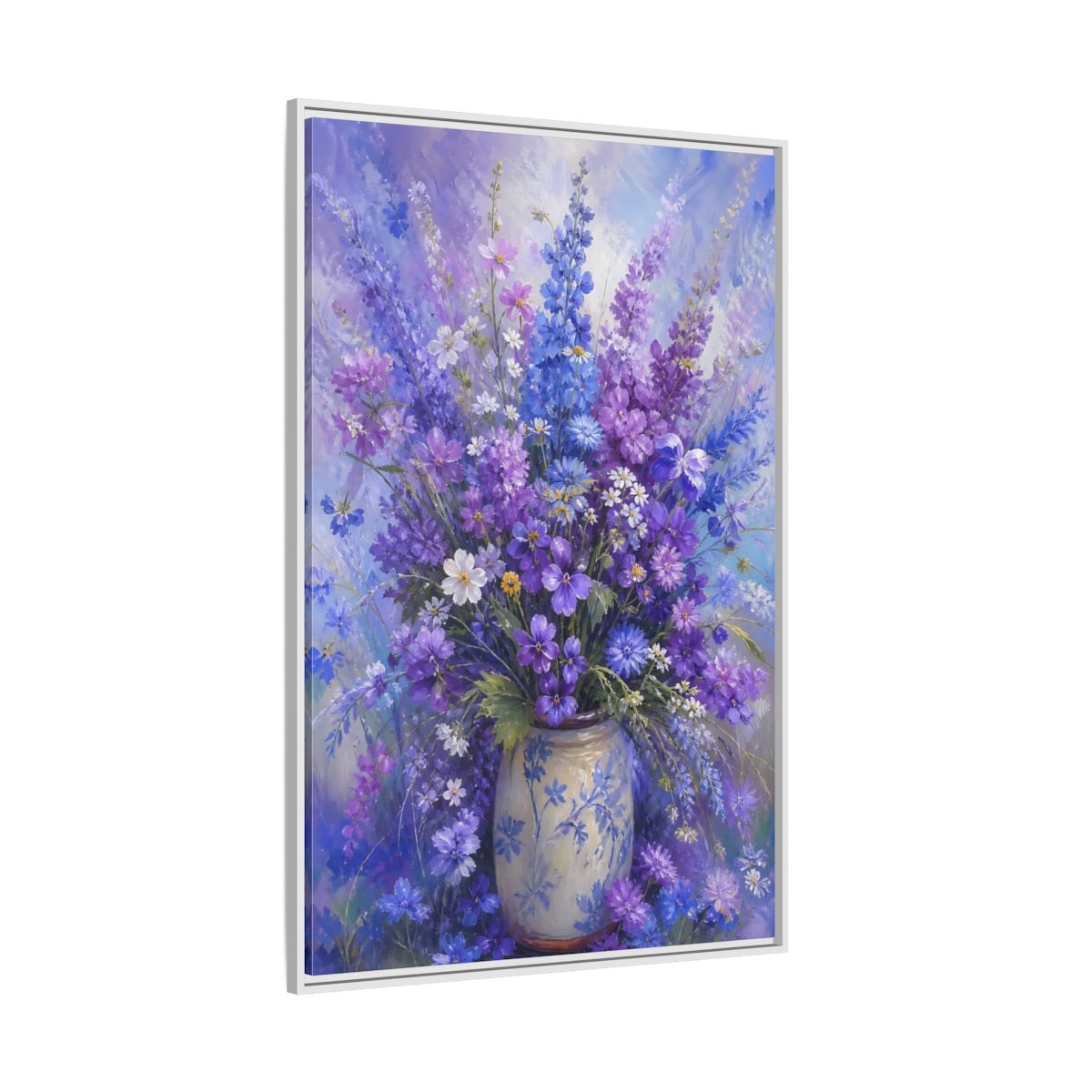 Side Mockup 7. Lavender Meadow Bouquet shown as framed canvas print