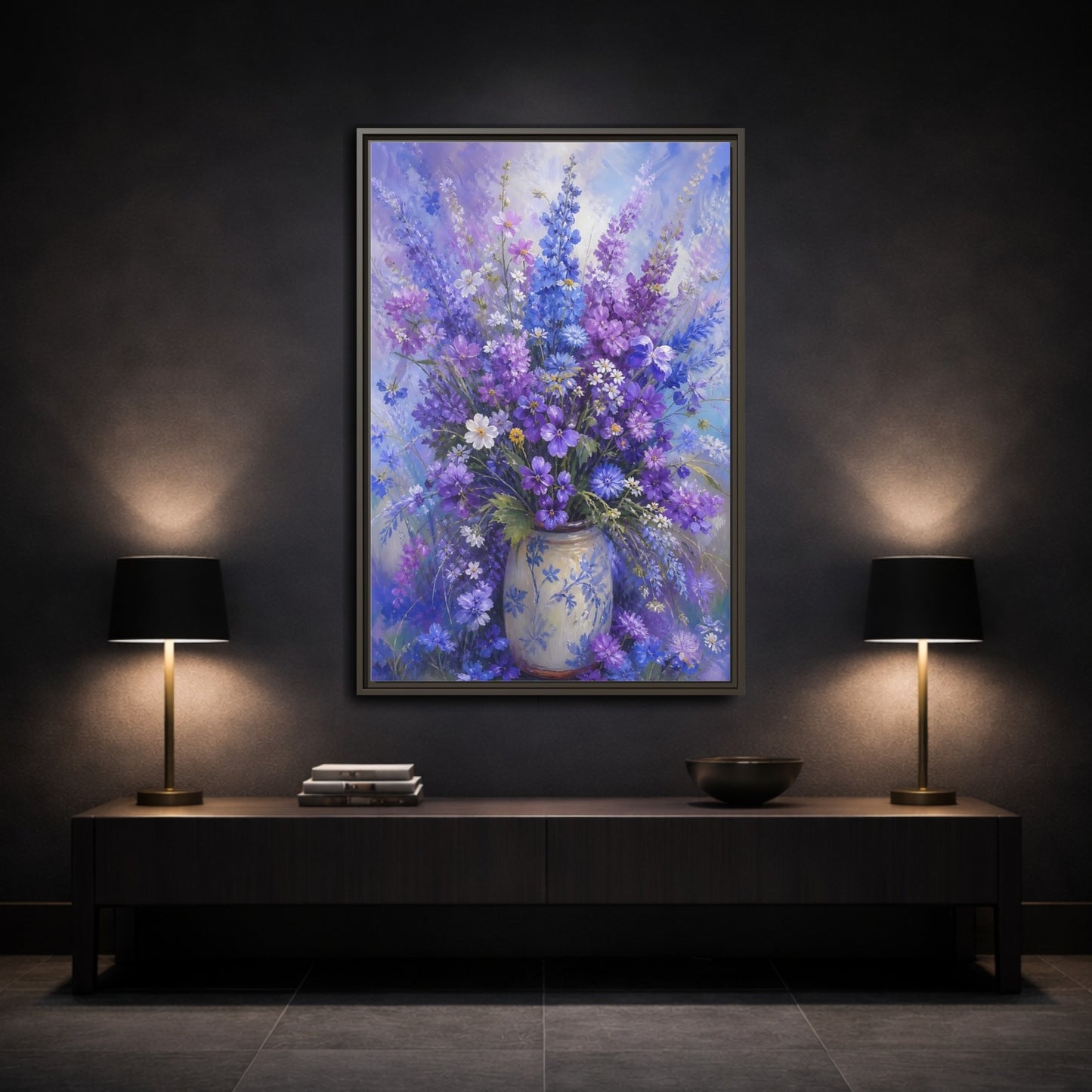 Mockup 3. Lavender Meadow Bouquet shown as framed canvas print