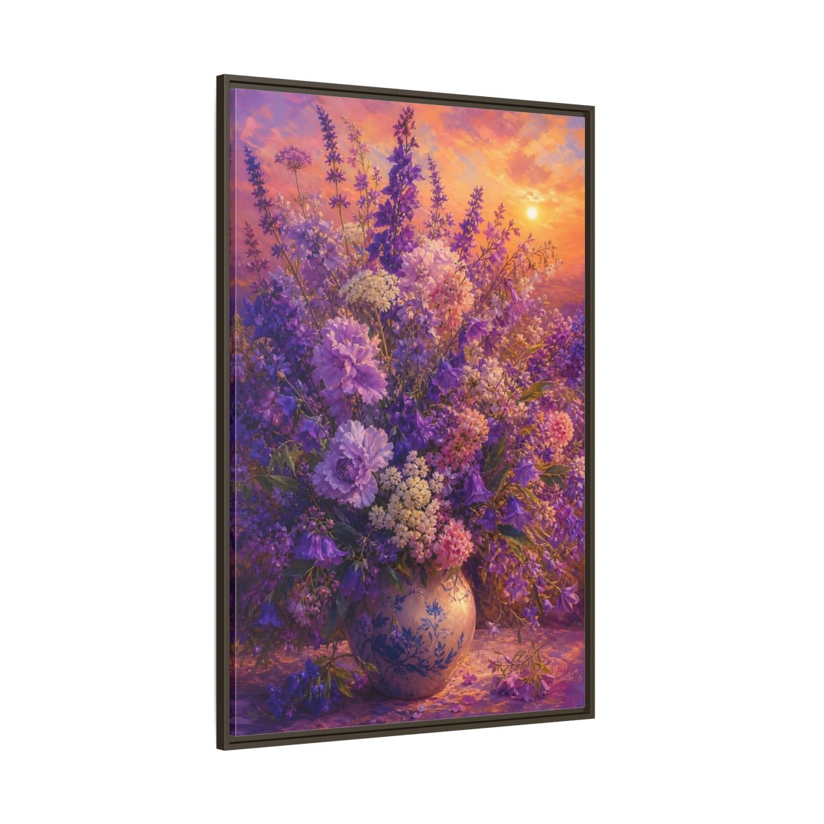 Side Mockup 8. Lavender Sunset Bouquet shown as framed canvas print