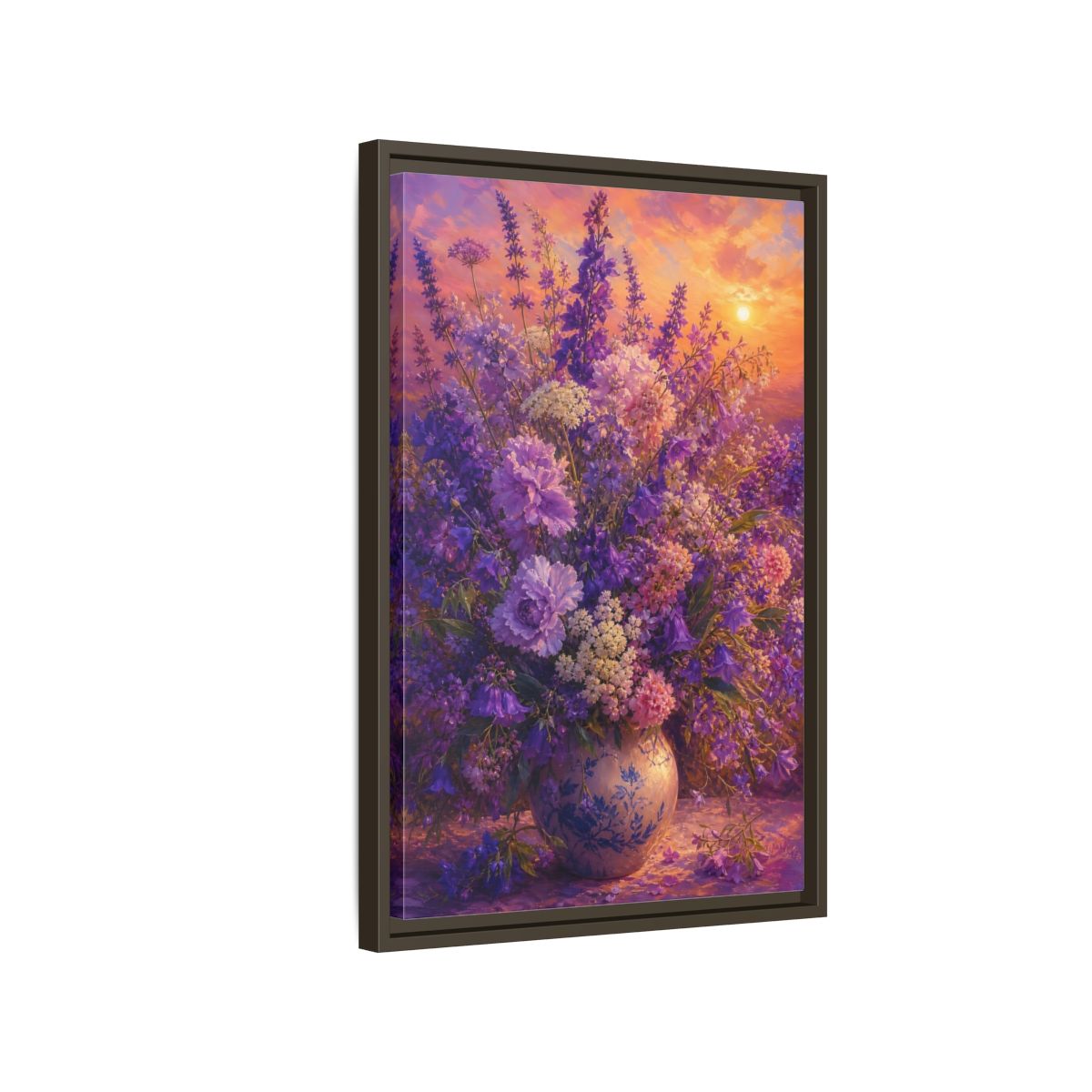 Side Mockup 2. Lavender Sunset Bouquet shown as framed canvas print
