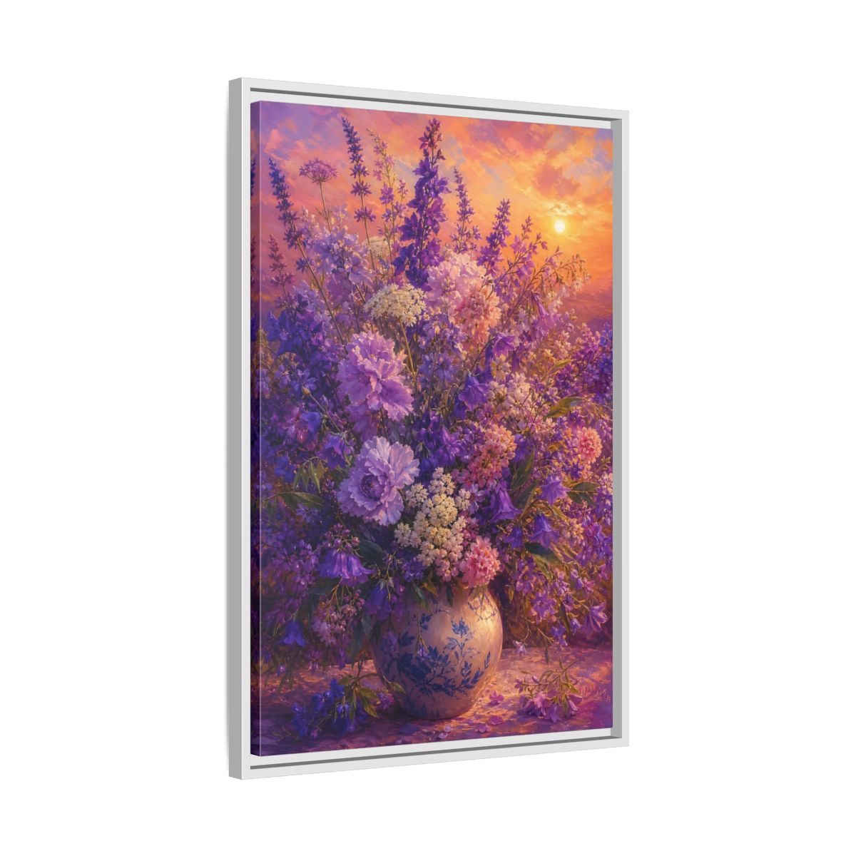 Side Mockup 10. Lavender Sunset Bouquet shown as framed canvas print