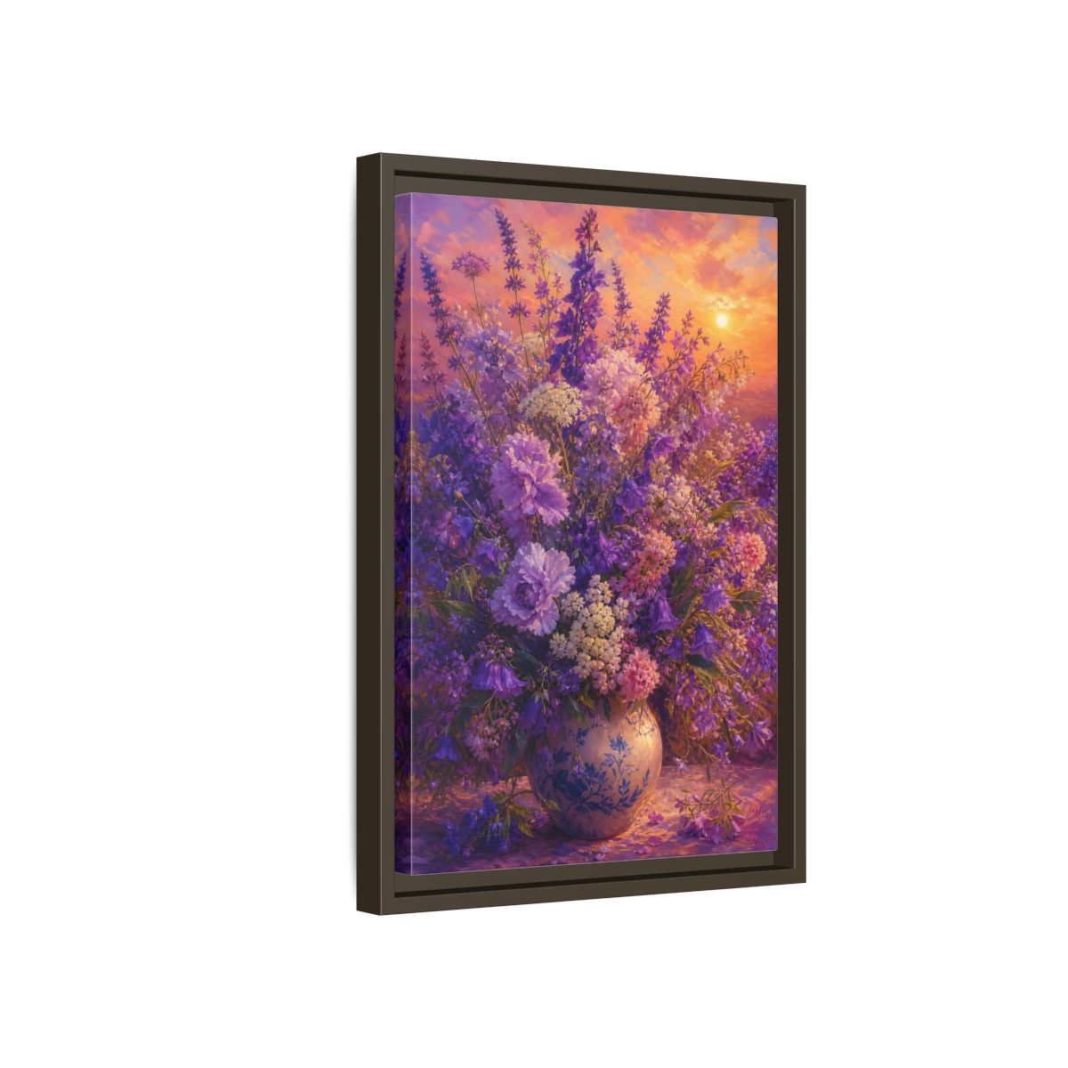 Side Mockup 5. Lavender Sunset Bouquet shown as framed canvas print