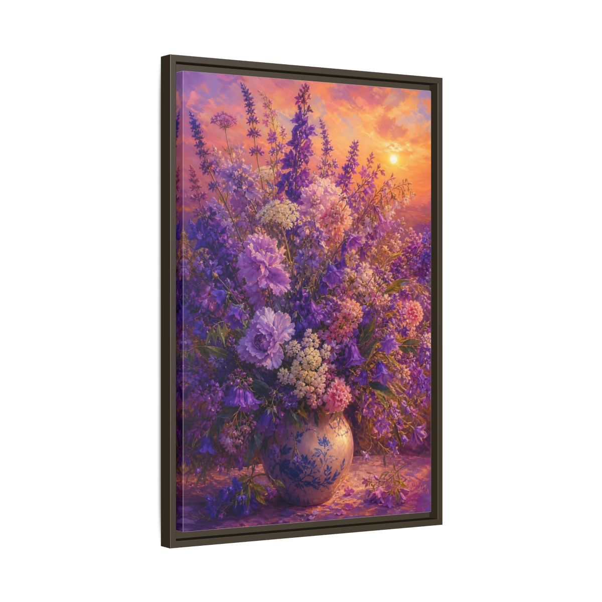 Side Mockup 11. Lavender Sunset Bouquet shown as framed canvas print