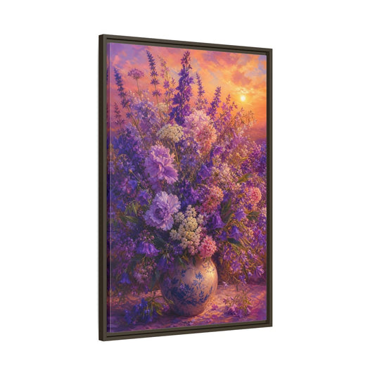 Main Mockup. Lavender Sunset Bouquet shown as framed canvas print