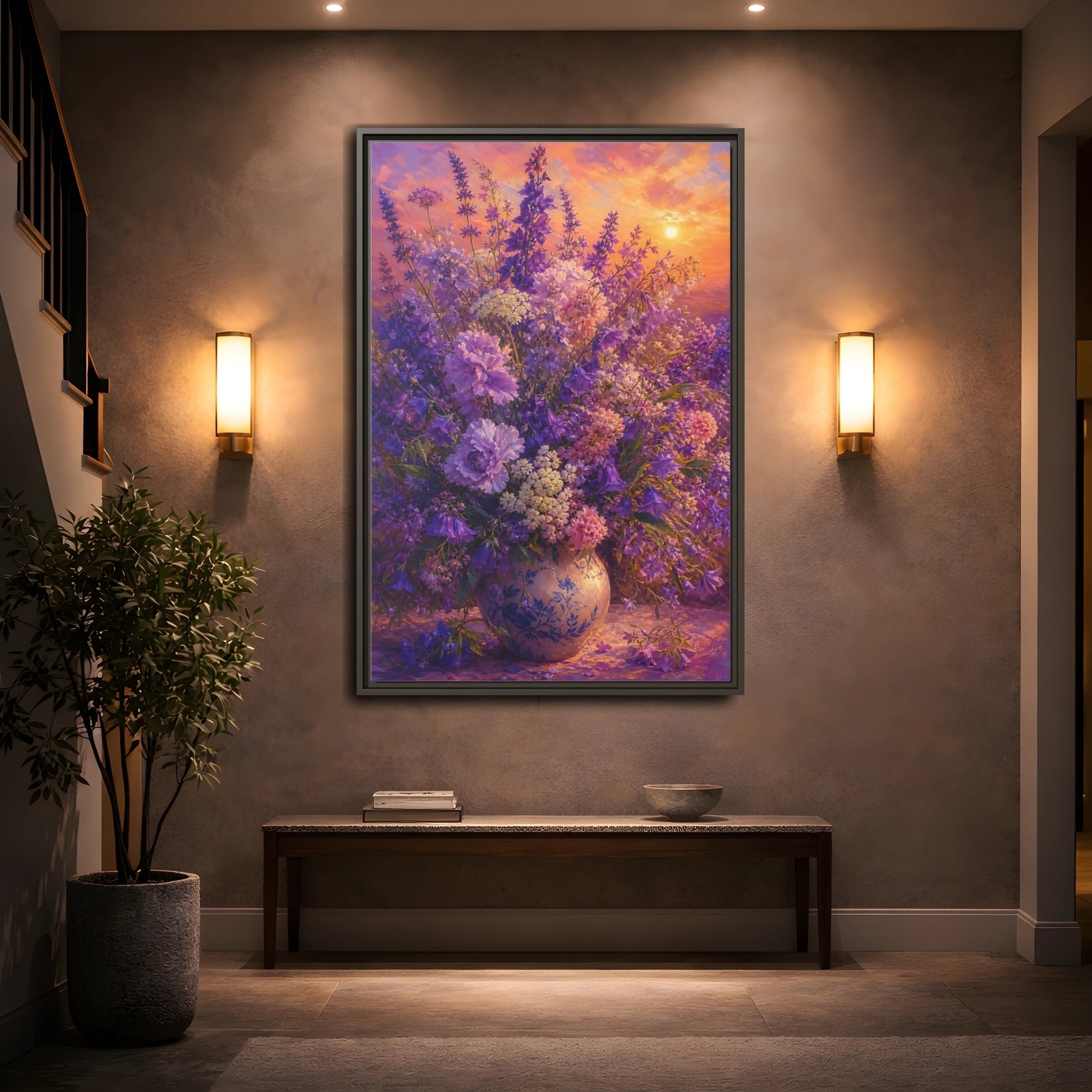 Mockup 2. Lavender Sunset Bouquet shown as framed canvas print