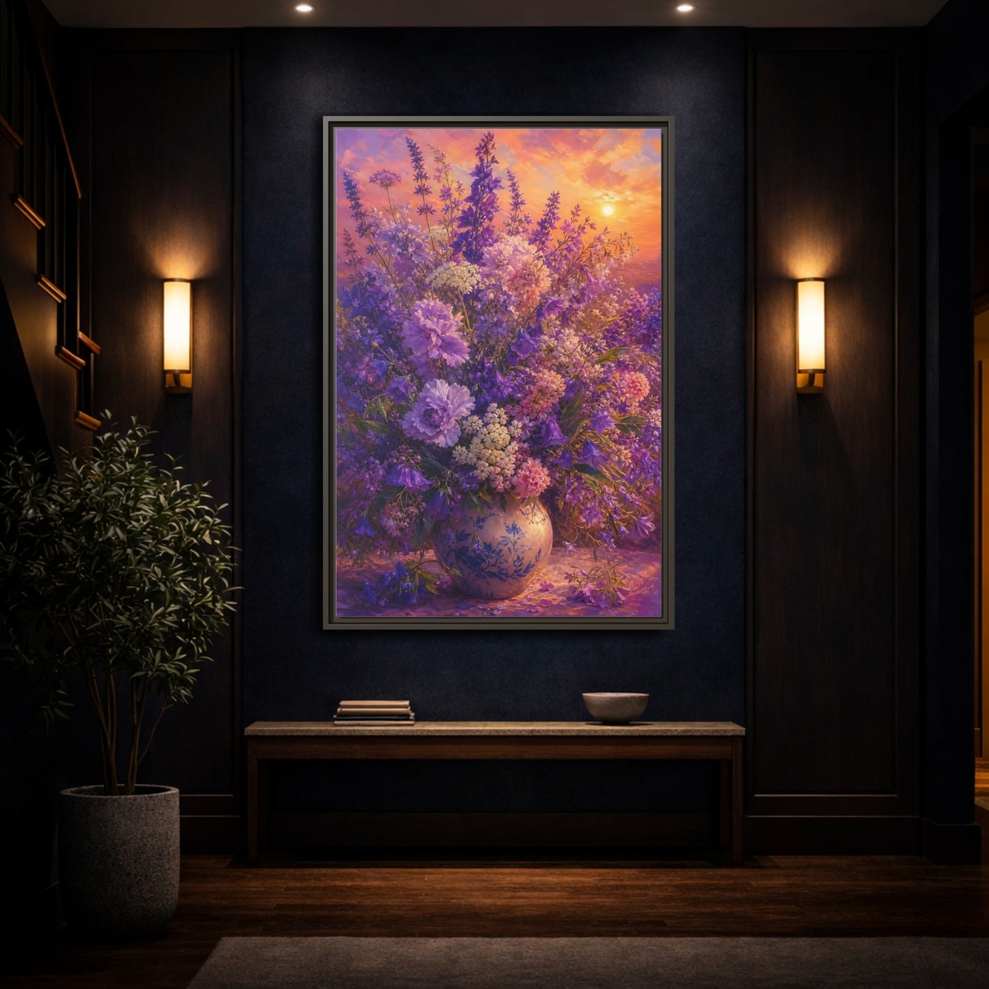 Mockup 4. Lavender Sunset Bouquet shown as framed canvas print