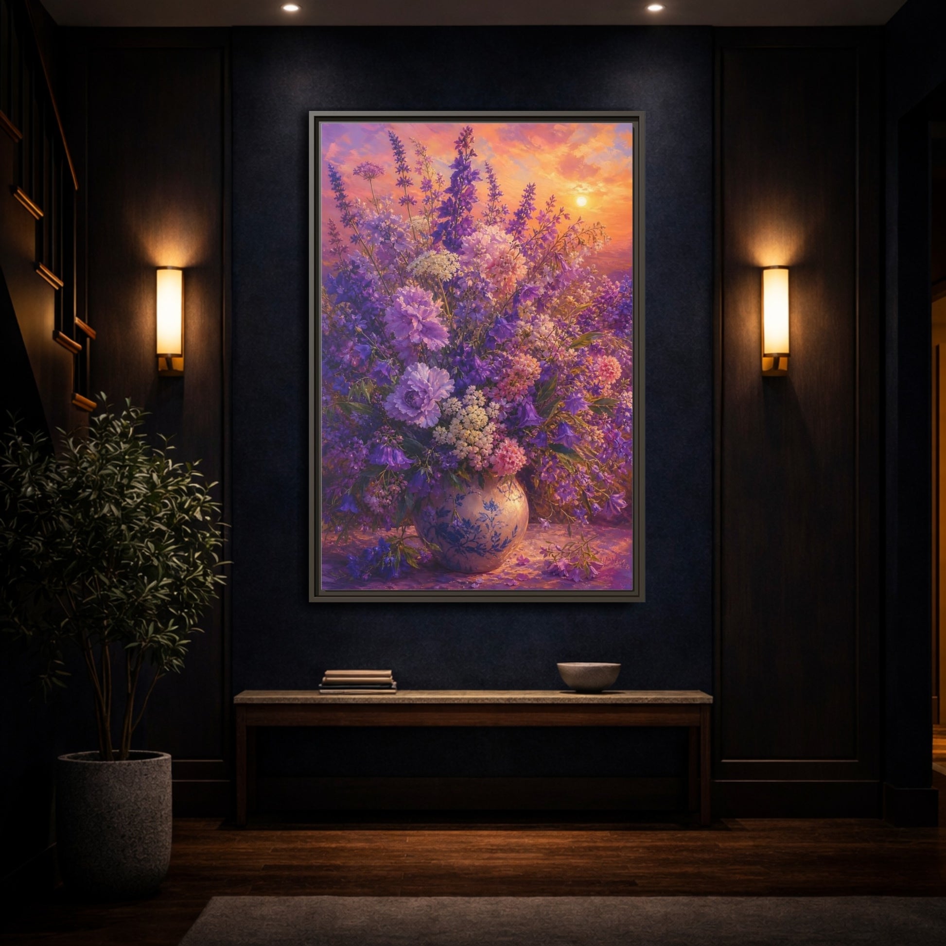 Mockup 4. Lavender Sunset Bouquet shown as framed canvas print