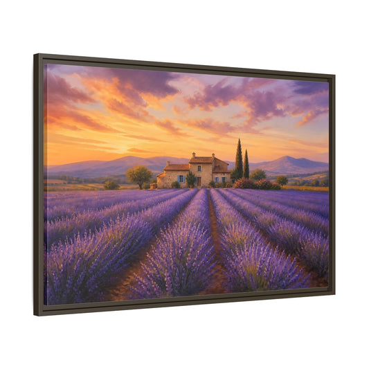 Main Mockup. Lavender Sunset Cottage shown as framed canvas print