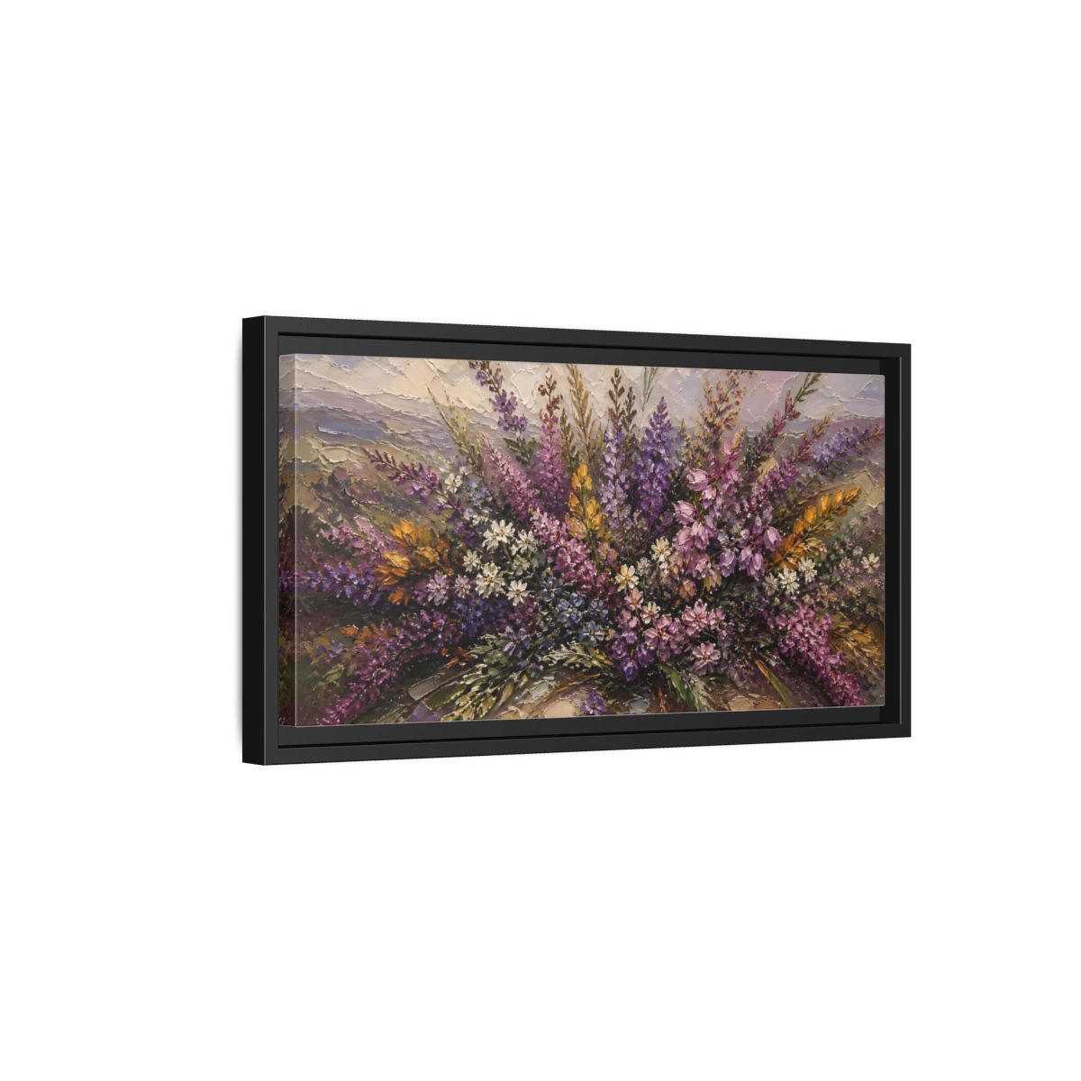 Side Mockup 8. Lavender Wildflower Bouquet shown as framed canvas print