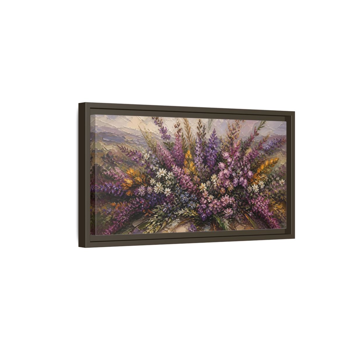 Side Mockup 7. Lavender Wildflower Bouquet shown as framed canvas print