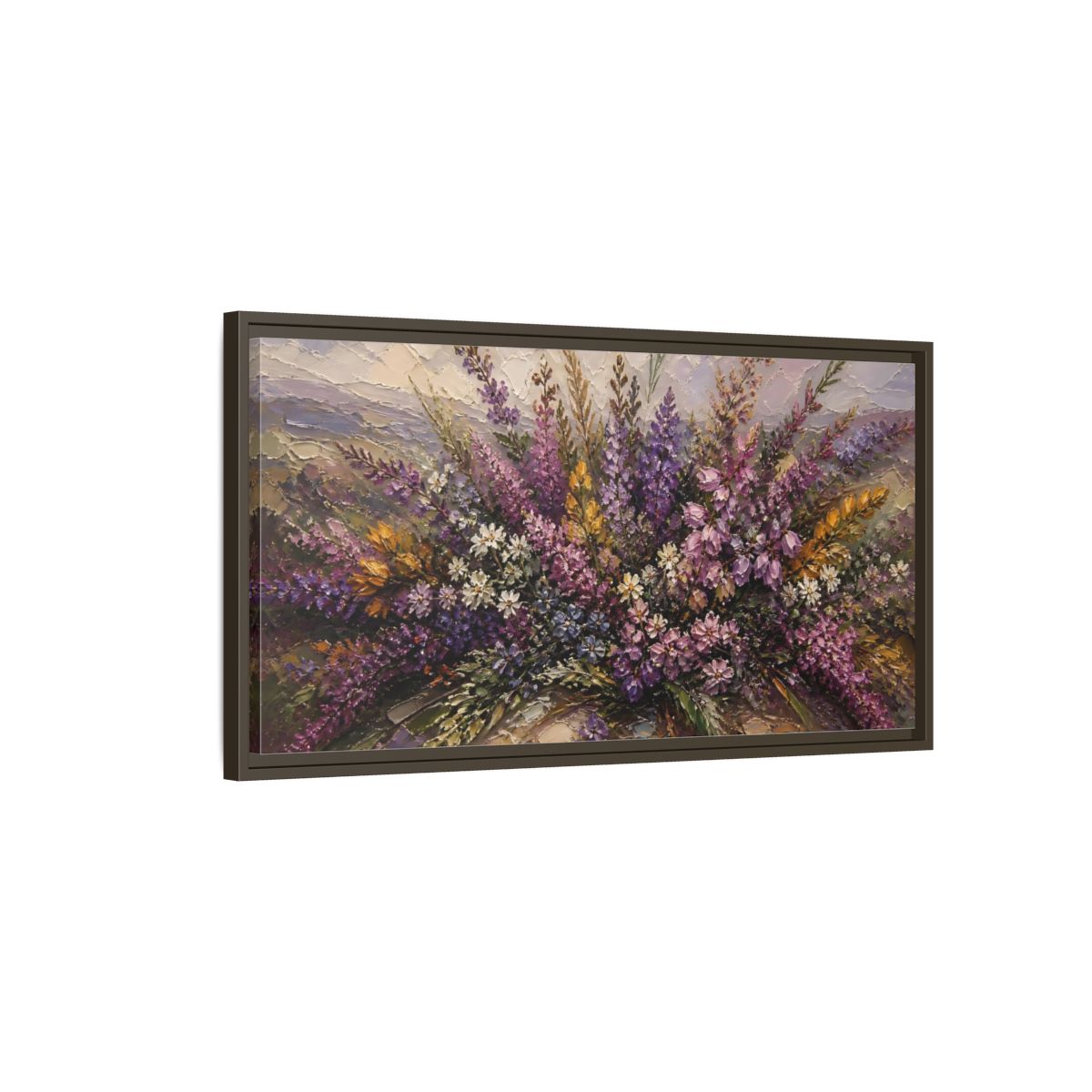 Main Mockup. Lavender Wildflower Bouquet shown as framed canvas print