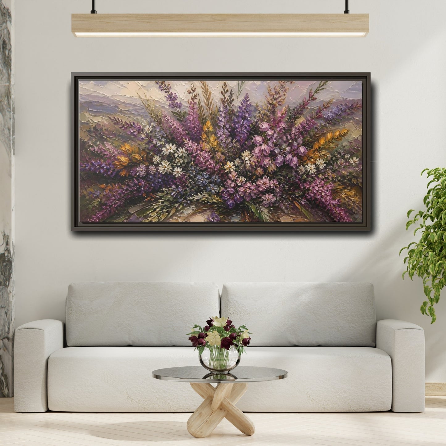 Mockup 2. Lavender Wildflower Bouquet shown as framed canvas print