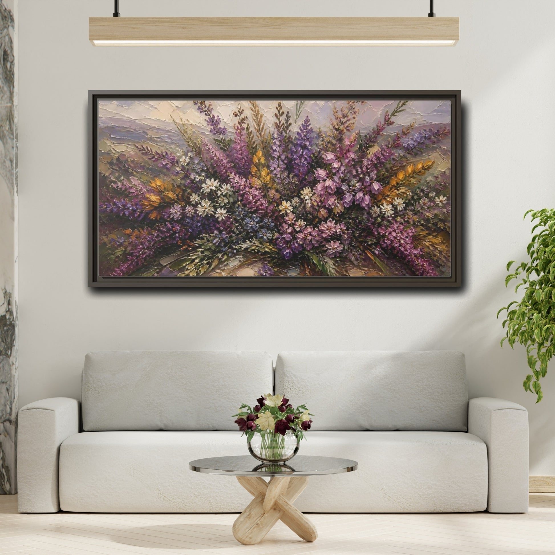 Mockup 2. Lavender Wildflower Bouquet shown as framed canvas print