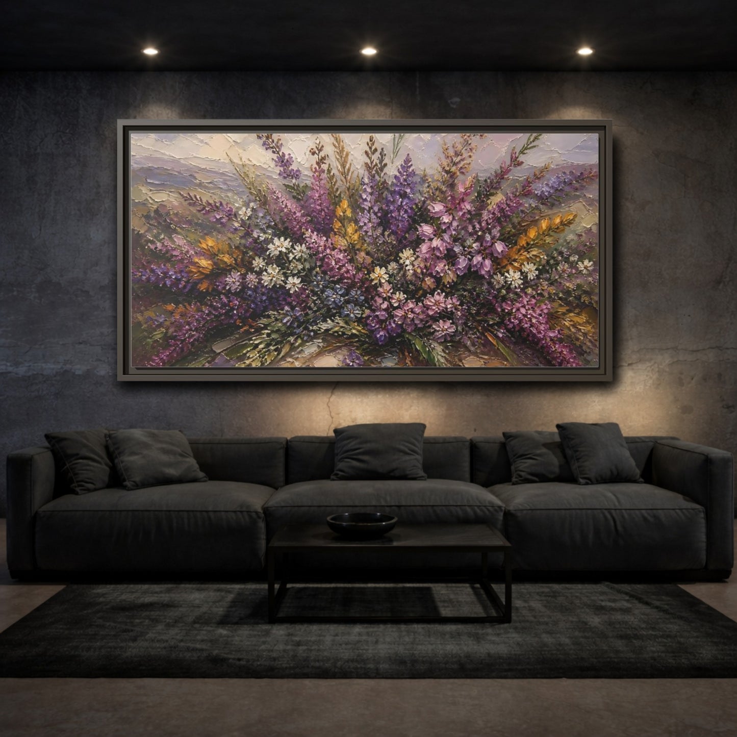 Mockup 3. Lavender Wildflower Bouquet shown as framed canvas print