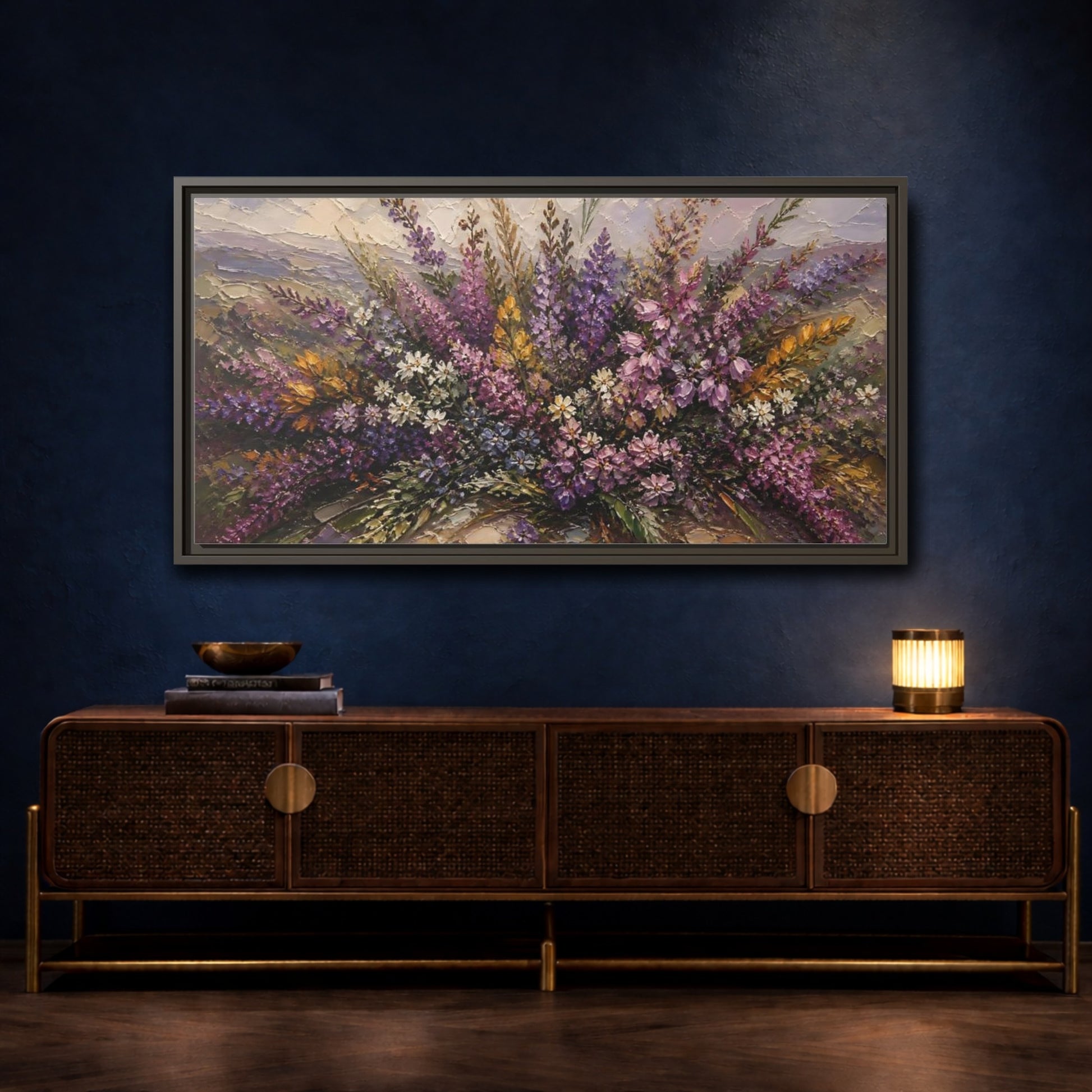 Mockup 4. Lavender Wildflower Bouquet shown as framed canvas print