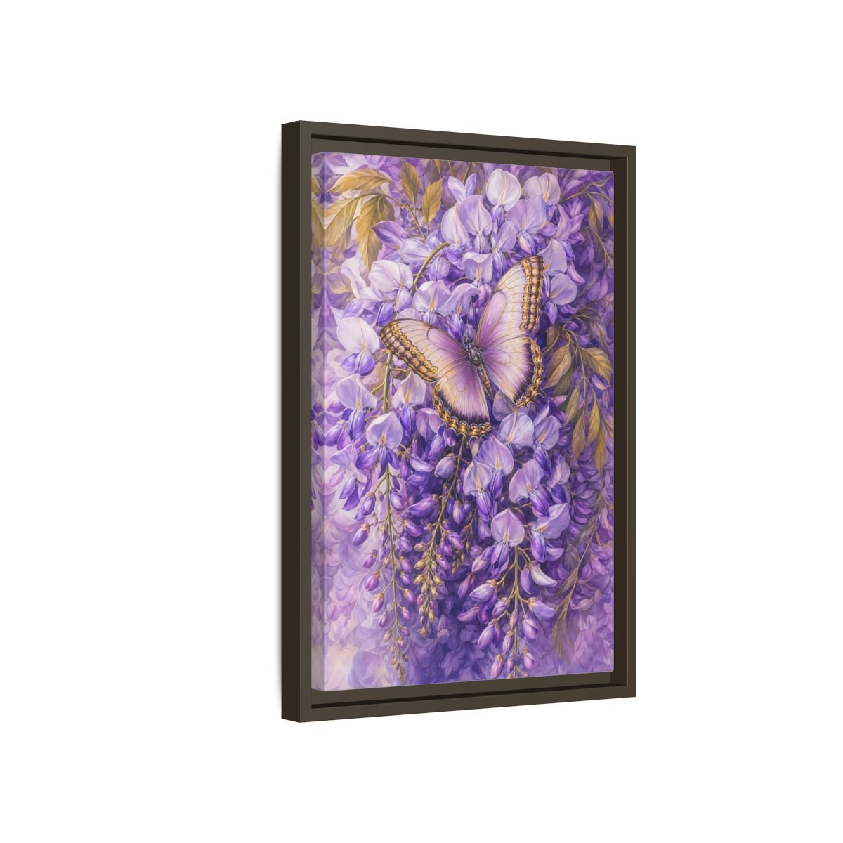 Side Mockup 5. Lavender Wisteria Butterfly shown as framed canvas print