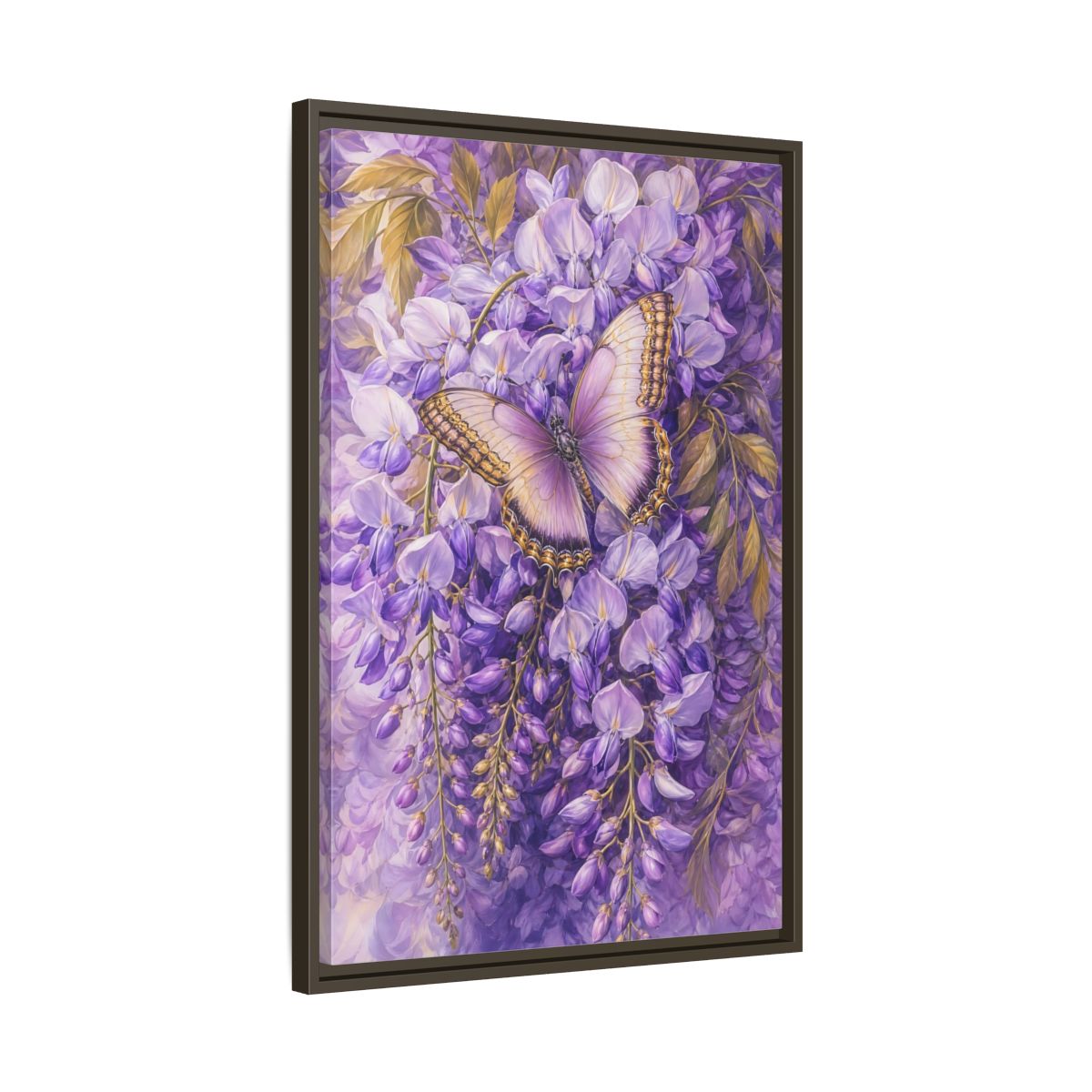 Side Mockup 11. Lavender Wisteria Butterfly shown as framed canvas print