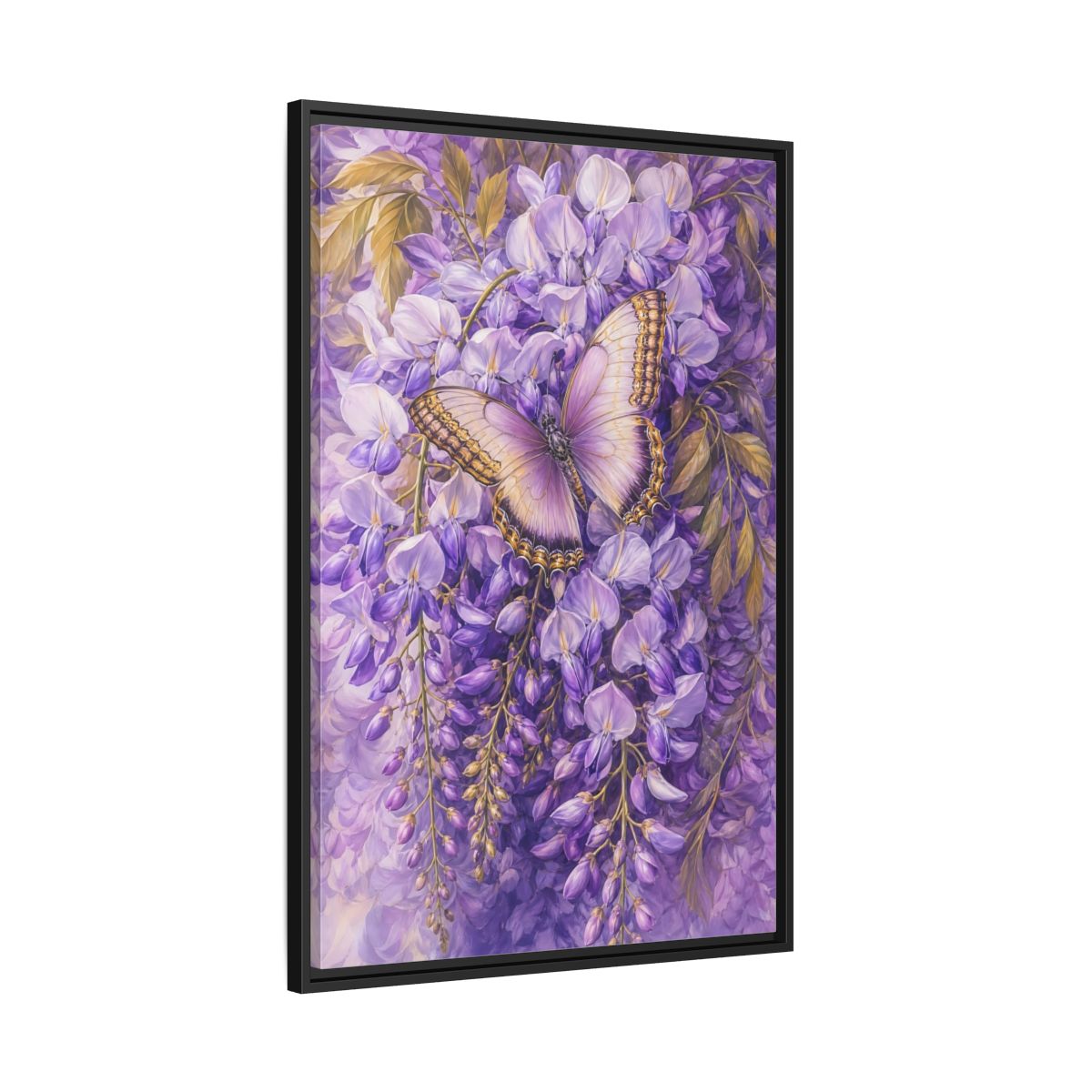 Side Mockup 13. Lavender Wisteria Butterfly shown as framed canvas print
