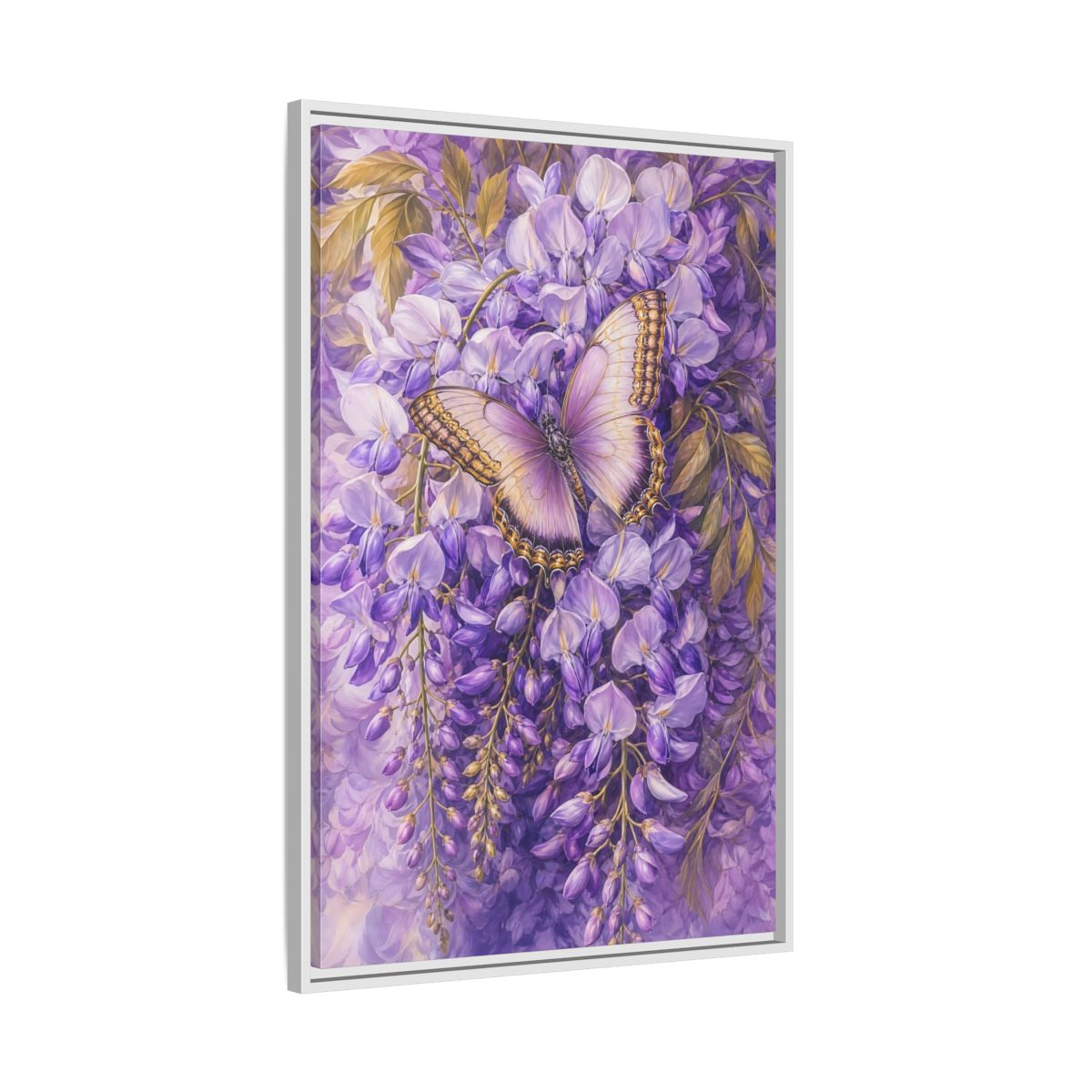 Side Mockup 9. Lavender Wisteria Butterfly shown as framed canvas print