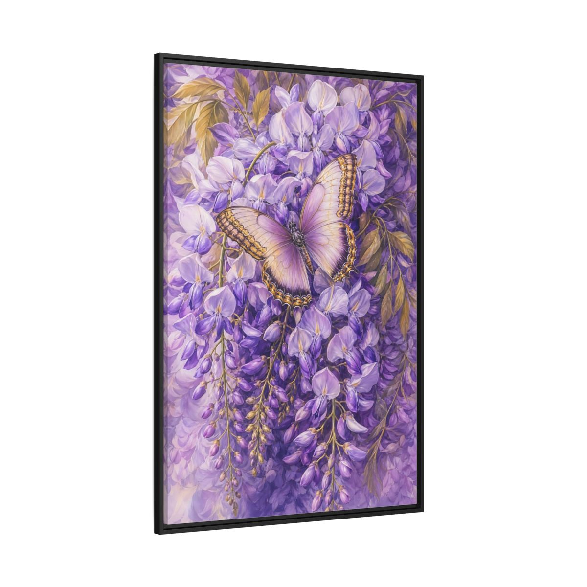 Side Mockup 12. Lavender Wisteria Butterfly shown as framed canvas print
