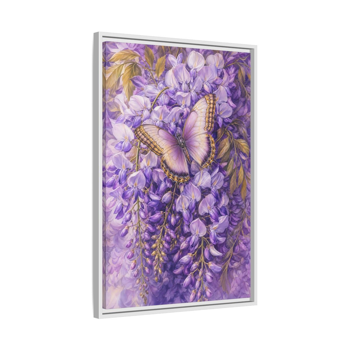 Side Mockup 10. Lavender Wisteria Butterfly shown as framed canvas print