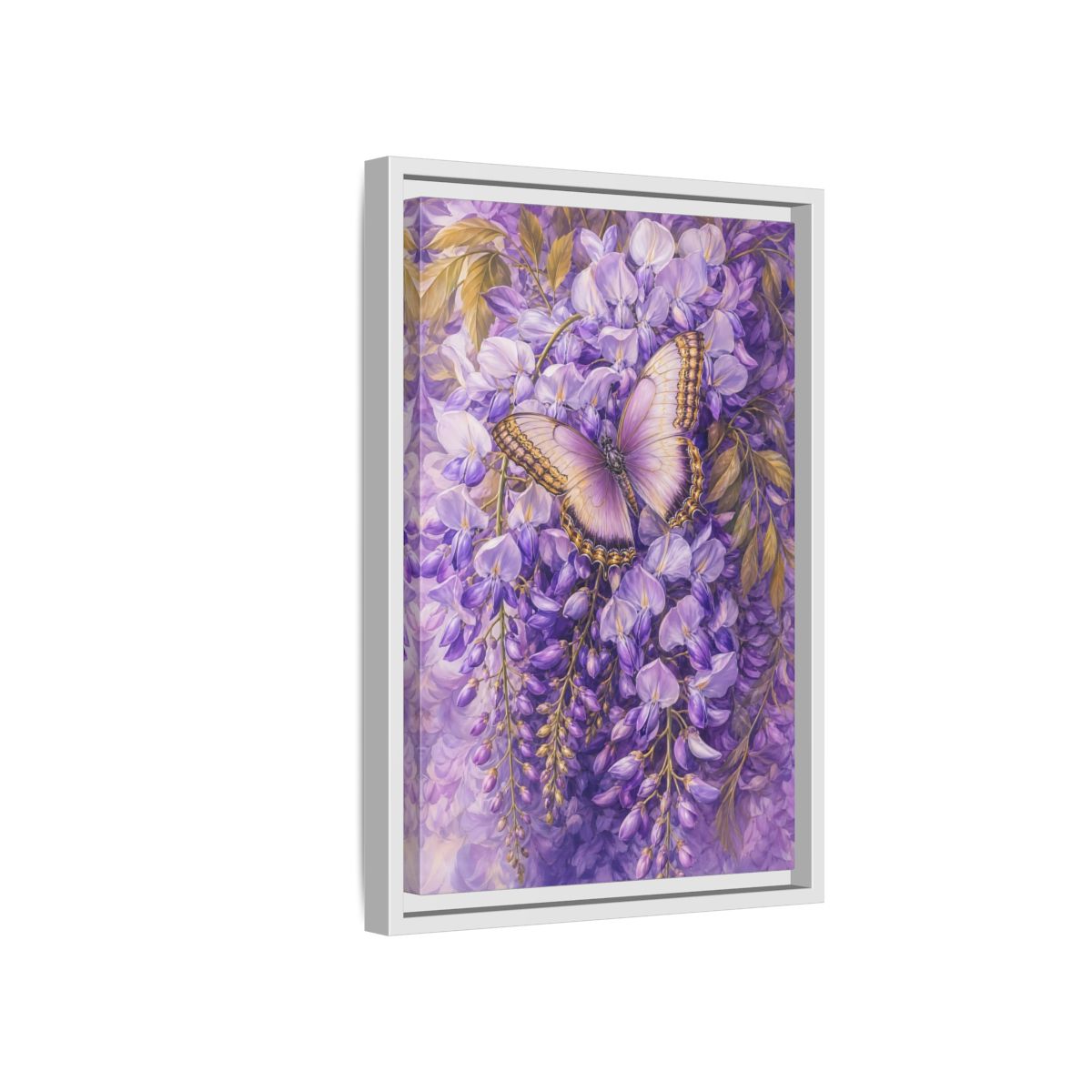 Side Mockup 4. Lavender Wisteria Butterfly shown as framed canvas print