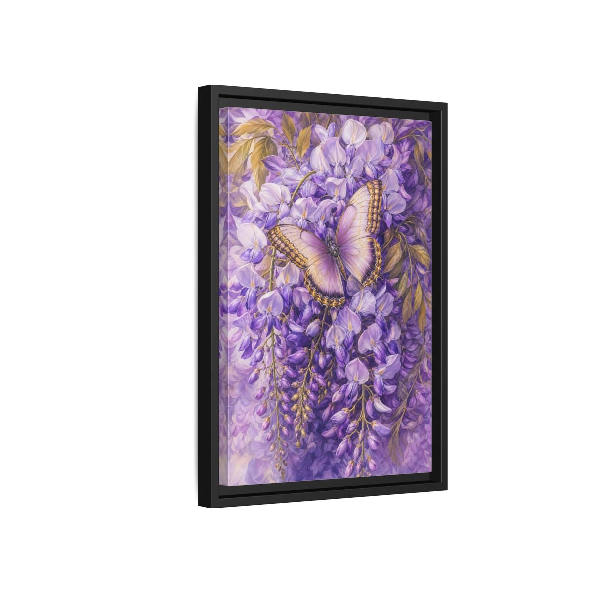 Side Mockup 6. Lavender Wisteria Butterfly shown as framed canvas print