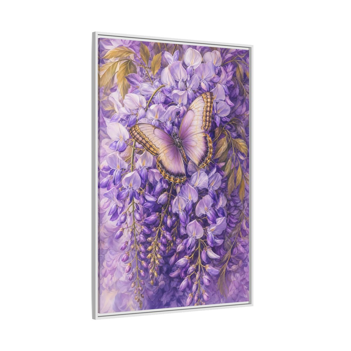 Side Mockup 7. Lavender Wisteria Butterfly shown as framed canvas print